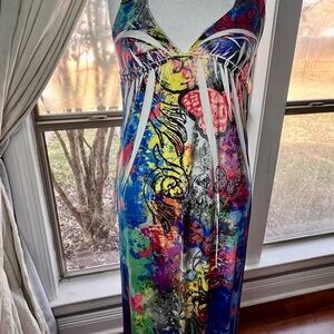 Vibrant Butterfly Rhinestone Maxi Dress | Festival Y2K Boho| Size L Art to Wear